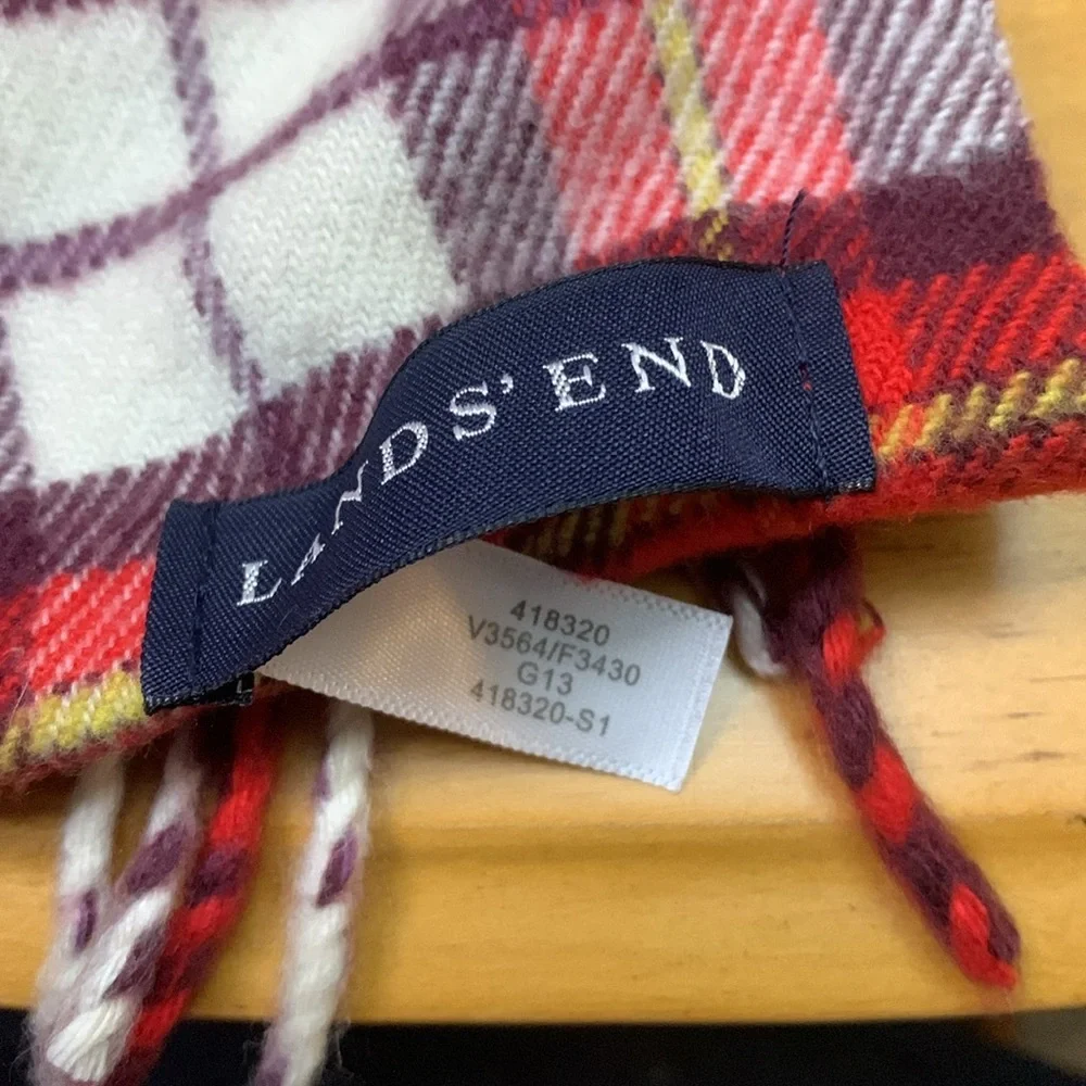 Land's End Red Plaid Winter Scarf EUC 418320 Unisex 15
